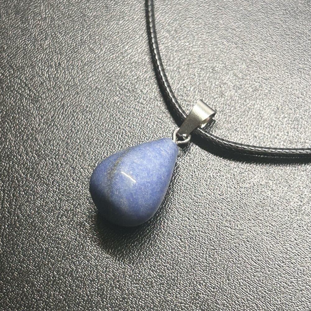 Blue Teardrop Gemstone Necklace, Dumorturite Sodalite Stone Charm New!
